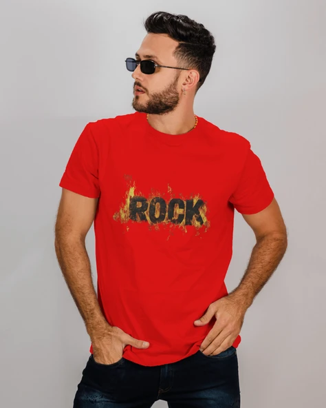 Alevli ROCK Baskılı Siyah Erkek Tişört  Asi ve Karizmatik Stil - 2