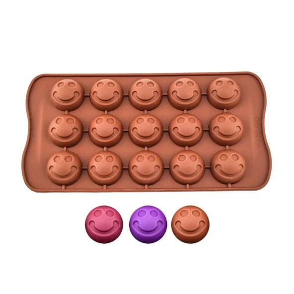 Silikon Kalıp Çikolata Ve Buz Gülen Yüz Emoji Şeker Hamuru Kek Kalıbı 15 Li