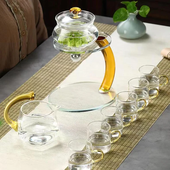 Busstier Premium Borosilikat Gongfu Cha Manyetik Cam Demlik Seti , Şık, Otomatik ve Dayanıklı - 5