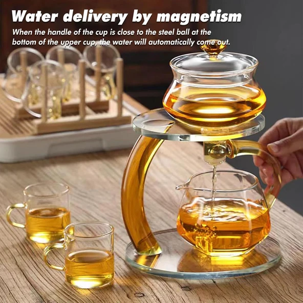 Busstier Premium Borosilikat Gongfu Cha Manyetik Cam Demlik Seti , Şık, Otomatik ve Dayanıklı - 3