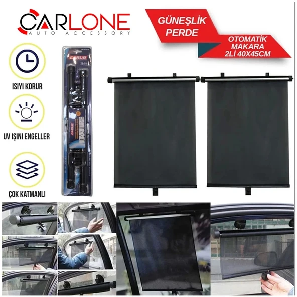 Makaralı Otomatik Yan Cam Perde 2'Li 40x45cm Güneşlik- Araç Cam Güneşliği