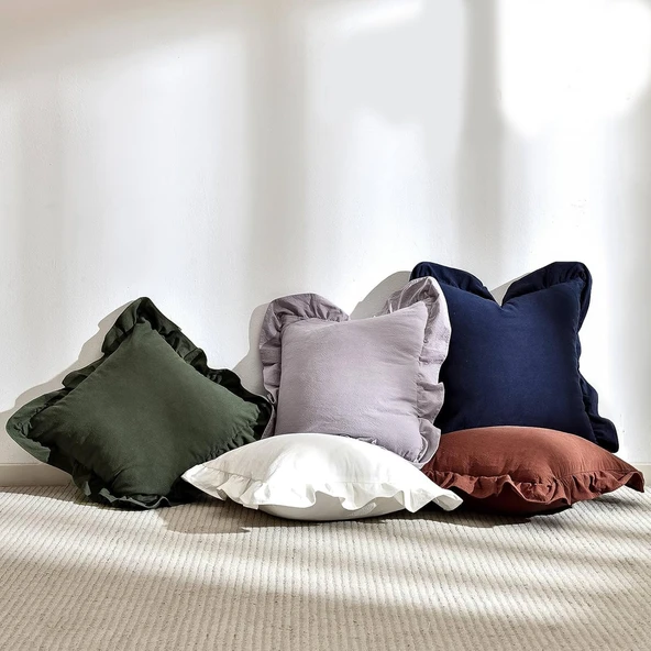 Fırfırlı Kırlent Kılıfı 2' li Kadifemsi, Leke tutmaz, boho veya çiftlik evi, etnik, retro ve şık stil 8 Renk - 2