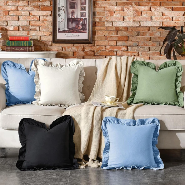 Fırfırlı Kırlent Kılıfı 2' li Kadifemsi, Leke tutmaz, boho veya çiftlik evi, etnik, retro ve şık stil 8 Renk - 4