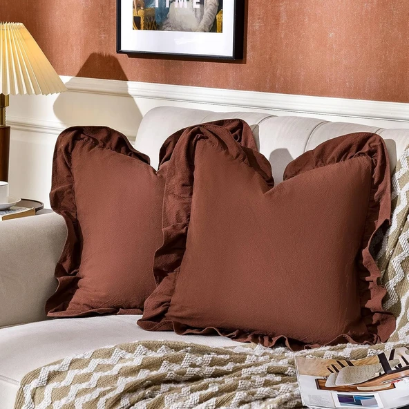 Fırfırlı Kırlent Kılıfı 2' li Kadifemsi, Leke tutmaz, boho veya çiftlik evi, etnik, retro ve şık stil 8 Renk - 11