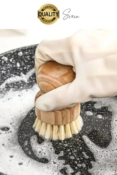 Mini Bambu Fırça Yuvarlak Sofra Temizleme Avuç İçi Mutfak Lavabosu Banyo Temizliği Tava Berber - 4