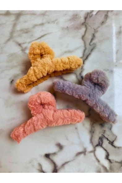 Peluş Yumuşak Tüylü Mandal Toka 3'lü 11 cm