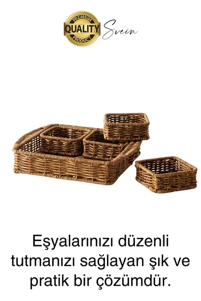 Benzersiz El Yapımı Hasır Dokuma Saklama Sepeti 4 Bölmeli Kozmetik Organizer Masaüstü Düzenleyici - 2