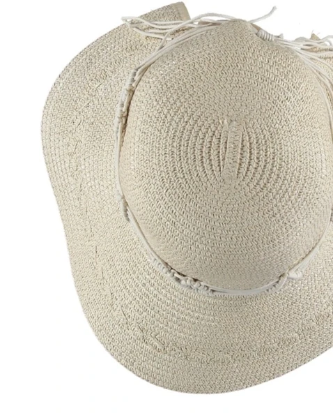 KADIN FÖTR HASIR PLAJ ŞAPKA RATTAN TASARIM Ayarlanabilir ölçü - 2