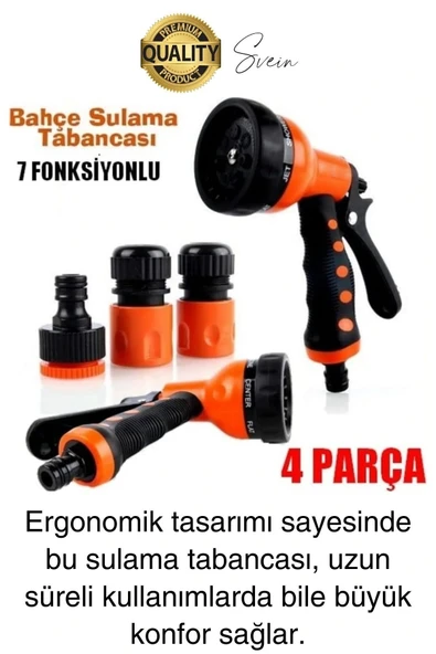 Yüksek Basınçlı 7 Fonksiyonlu Sulama Tabancası Seti Bağlantı Aparatı Araç Bahçe Sulama Yıkama - 4