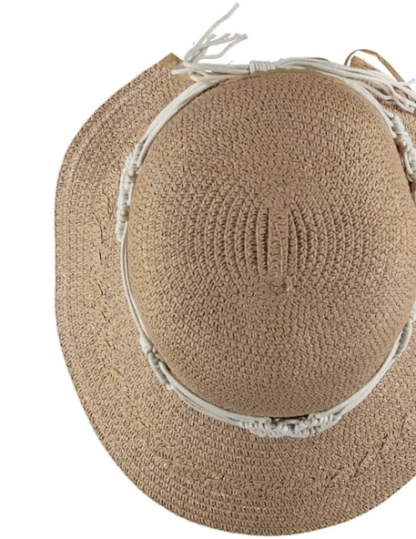 KADIN FÖTR HASIR PLAJ ŞAPKA RATTAN TASARIM Ayarlanabilir ölçü - 4