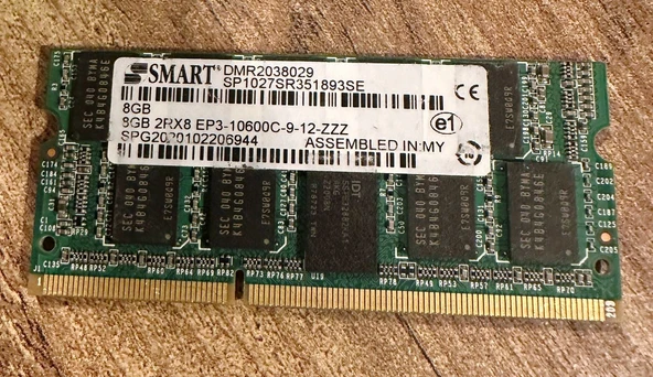 SMART 8GB 2RX8 EP3-10600C SP1027SR351893SE ECC NOTEBOOK SERVER RAM BELLEK
