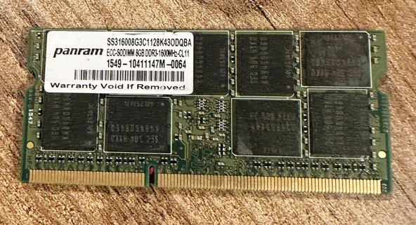 PANRAM 8GB DDR3-1600MHZ  CL11 ECC SODIMM ss316008g3c1125k43odqba NOTEBOOK SERVER RAM BELLEK