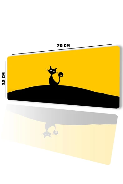 SonicTouch Kara Kedi Sarı Siyah Gamer Oyuncu Dikişsiz Sıvı Geçirmez Klavye Mouse Pad 32x70Cm - 2