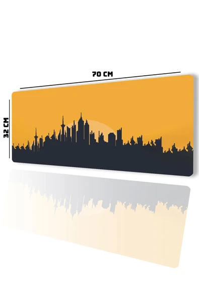 SonicTouch Şehir Silüeti Temalı Sarı Siyah Gamer Oyuncu Dikişsiz Sıvı Geçirmez Klavye Mouse Pad 32x70Cm - Resim 2
