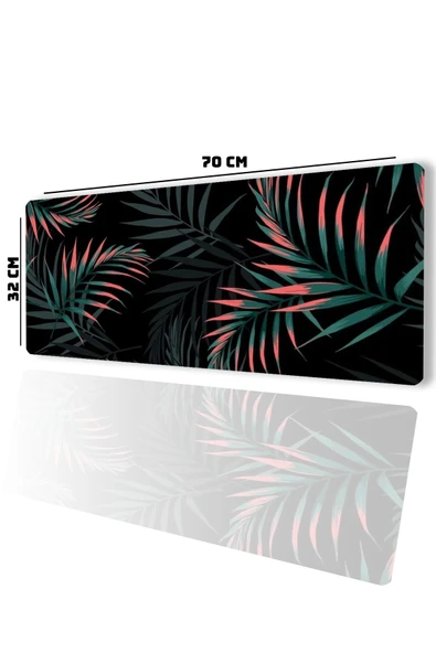 SonicTouch Bohem Palmiye Yaprakları Siyah Gamer Oyuncu Dikişsiz Sıvı Geçirmez Klavye Mouse Pad 32x70Cm - 2