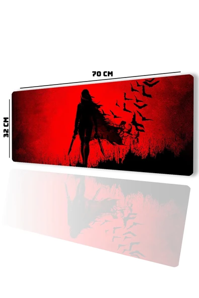 SonicTouch Crimson Siren Vampir Kadın Kırmızı Gamer Oyuncu Dikişsiz Sıvı Geçirmez Klavye Mouse Pad 32x70Cm - 2
