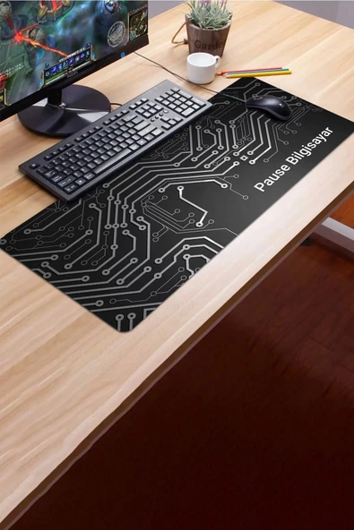 SonicTouch Gri Devre Kişiye Firmaya Özel Promosyon Sıvı Geçirmez Masa Üstü Klavye Mouse Pad 32x70Cm - 3