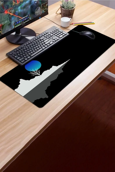 SonicTouch Mavi Ay Karanlık Ufuk Gamer Oyuncu Dikişsiz Sıvı Geçirmez Klavye Mouse Pad 32x70Cm - 3
