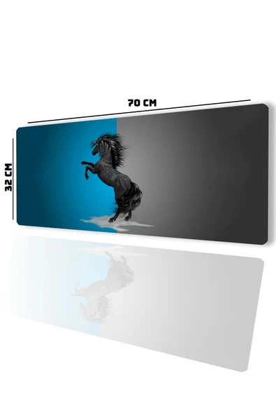 SonicTouch Şahlanan Ahal Teke Mavi Gri Gamer Oyuncu Dikişsiz Sıvı Geçirmez Klavye Mouse Pad 32x70Cm - 2