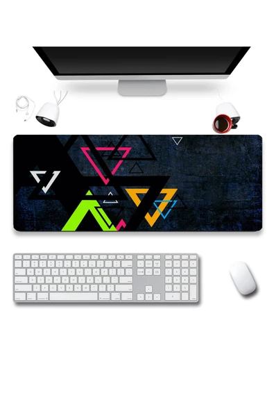 SonicTouch Geometrik Renkli Üçgen Desenler Gamer Oyuncu Dikişsiz Sıvı Geçirmez Klavye Mouse Pad 32x70Cm ürün görseli