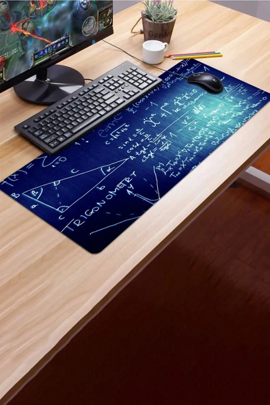 SonicTouch Mavi Geometri Tahtası Gamer Oyuncu Dikişsiz Sıvı Geçirmez Klavye Mouse Pad 32x70Cm - 3
