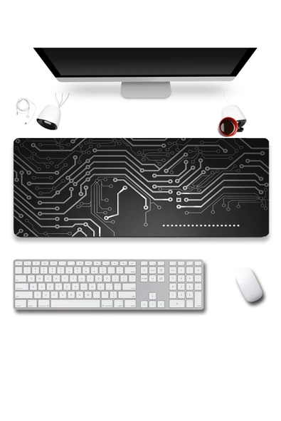 SonicTouch Gri Devre Kişiye Firmaya Özel Promosyon Sıvı Geçirmez Masa Üstü Klavye Mouse Pad 32x70Cm - 2
