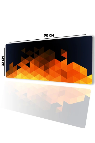 SonicTouch Turuncu Soyut Üçgenler Gamer Oyuncu Dikişsiz Sıvı Geçirmez Klavye Mouse Pad 32x70Cm - 2