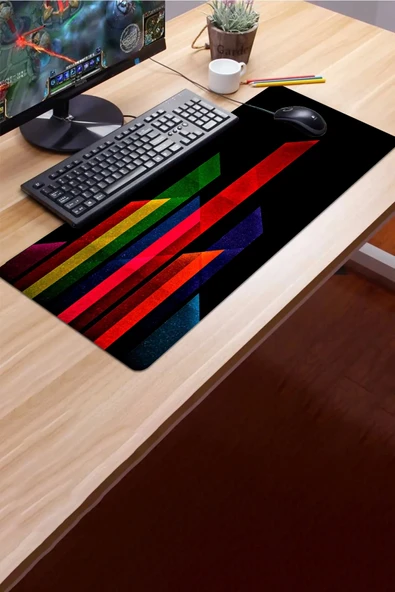 SonicTouch Renkli Soyut Çizgiler Gamer Oyuncu Dikişsiz Sıvı Geçirmez Klavye Mouse Pad 32x70Cm - 3