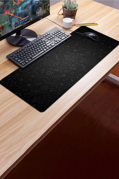 SonicTouch Beyin Fırtınası İkonlar Gamer Oyuncu Dikişsiz Sıvı Geçirmez Klavye Mouse Pad 32x70Cm - Resim 3