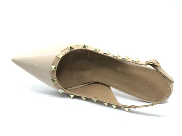 Feles Zımba Şerit Detaylı Arkası Açık Stiletto Kadın Topuklu Ayakkabı - Resim 7