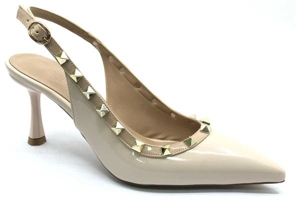 Feles Zımba Şerit Detaylı Arkası Açık Stiletto Kadın Topuklu Ayakkabı