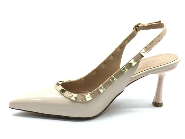 Feles Zımba Şerit Detaylı Arkası Açık Stiletto Kadın Topuklu Ayakkabı - Resim 5