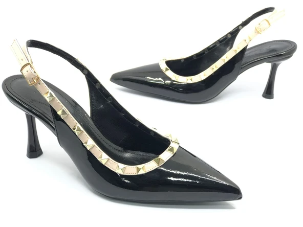 Feles Zımba Şerit Detaylı Arkası Açık Stiletto Kadın Topuklu Ayakkabı - Resim 10