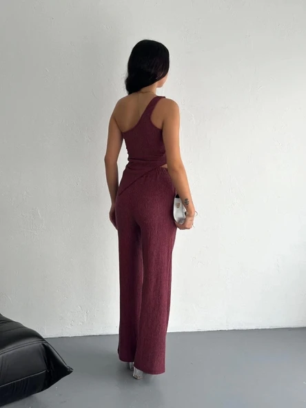 Asimetrik Crop Pantalon Ikili Takım - Gül Kurusu - Resim 2