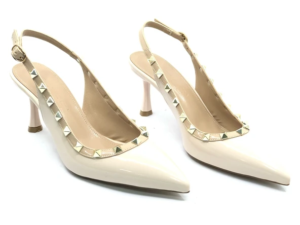 Feles Zımba Şerit Detaylı Arkası Açık Stiletto Kadın Topuklu Ayakkabı - Resim 3