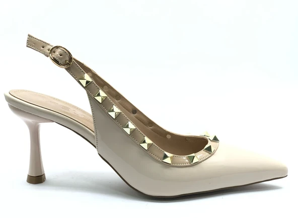 Feles Zımba Şerit Detaylı Arkası Açık Stiletto Kadın Topuklu Ayakkabı - Resim 4