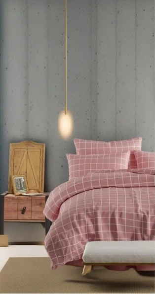 MORRİVAL TEK KİŞİLİK PUDRA KARELİ NEVRESİM SETİ, 155X215 NEVRESİM + YASTIK KILIFI