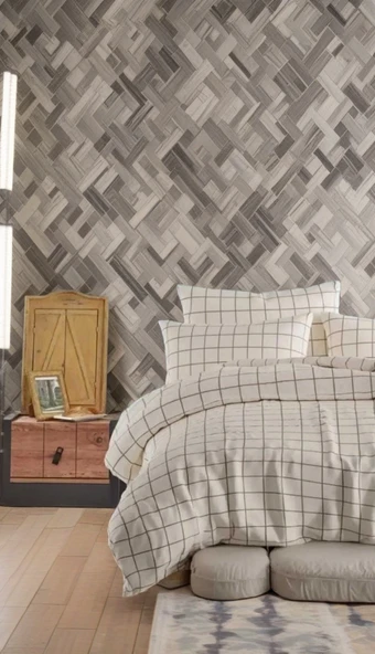 MORRİVAL TEK KİŞİLİK KREM KARELİ NEVRESİM SETİ, 155X215 NEVRESİM + YASTIK KILIFI