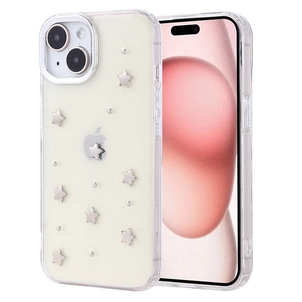 iPhone 15 Kılıf Airbag Tasarımlı Simli Şeffaf Kutup Kapak - Resim 5