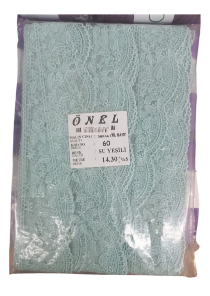 Dantel Polyester Sanal Tül Bant Su Yeşili 14,30 Metre En 6 cm ON-60-SY