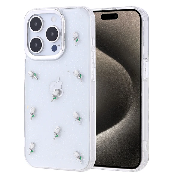 iPhone 15 Pro Kılıf Airbag Tasarımlı Simli Şeffaf Kutup Kapak - Resim 2