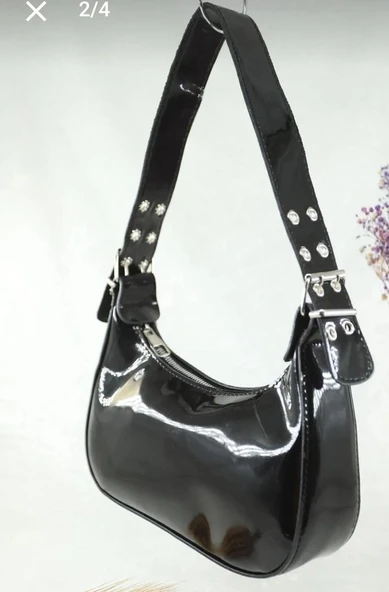 kadın siyah baget rugan el ve omuz çantası - Resim 2