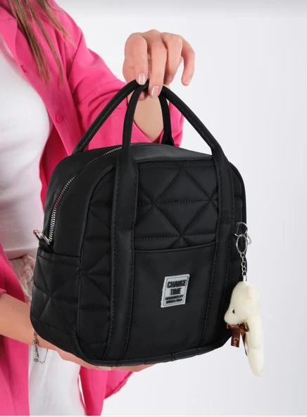 SİYAH KADIN KAPİTONE KOL VE OMUZ ÇANASI AYICIK ANAHTARLIK HEDİYELİ - 3