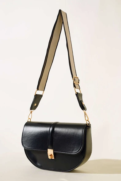 SİYAH kadın kalın kanvas askılı kol ve omuz çantası - Resim 2