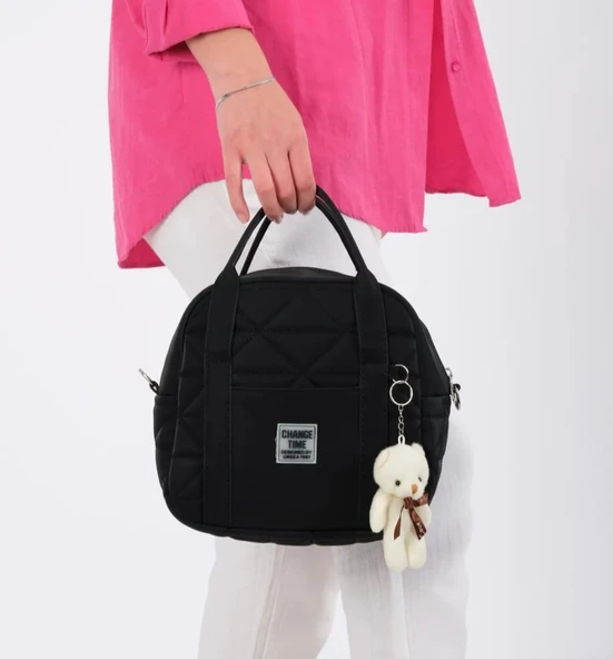 SİYAH KADIN KAPİTONE KOL VE OMUZ ÇANASI AYICIK ANAHTARLIK HEDİYELİ - 2