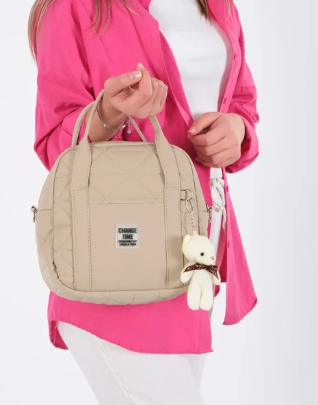 BEJ KADIN KAPİTONE KOL VE OMUZ ÇANASI AYICIK ANAHTARLIK HEDİYELİ - 3