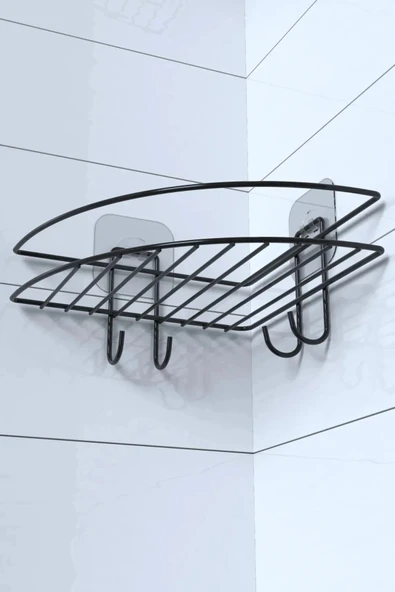 Yapışkanlı Banyo Köşeliği Kancalı Köşe Rafı Duş Şampuanlık Duvar Düzenleyici Organizer Raf - 7