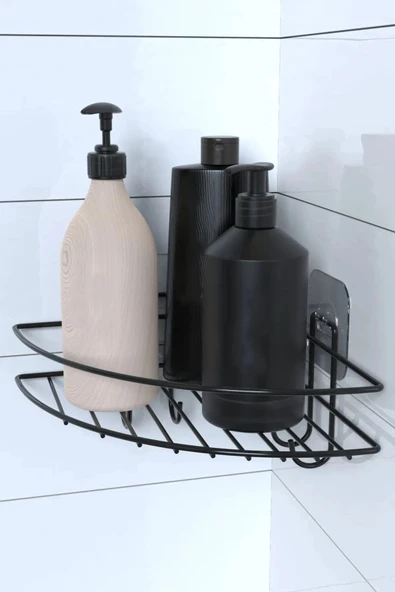 Yapışkanlı Banyo Köşeliği Kancalı Köşe Rafı Duş Şampuanlık Duvar Düzenleyici Organizer Raf - 6