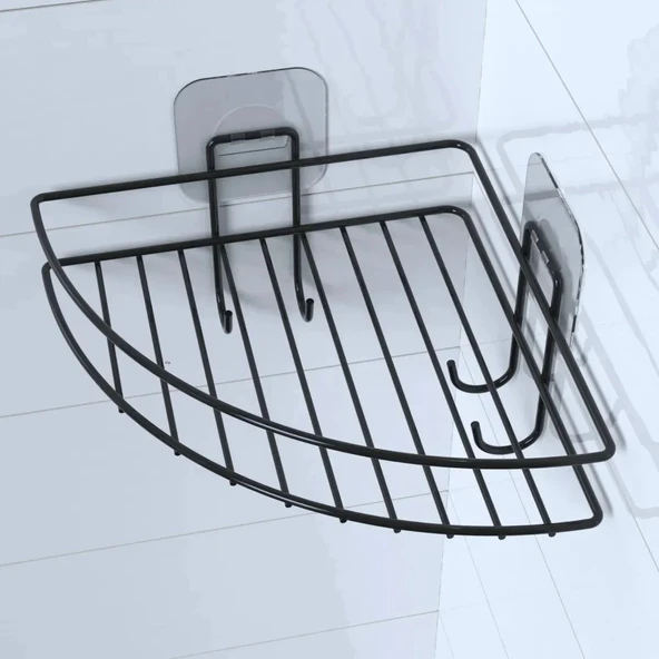 Yapışkanlı Banyo Köşeliği Kancalı Köşe Rafı Duş Şampuanlık Duvar Düzenleyici Organizer Raf - 3