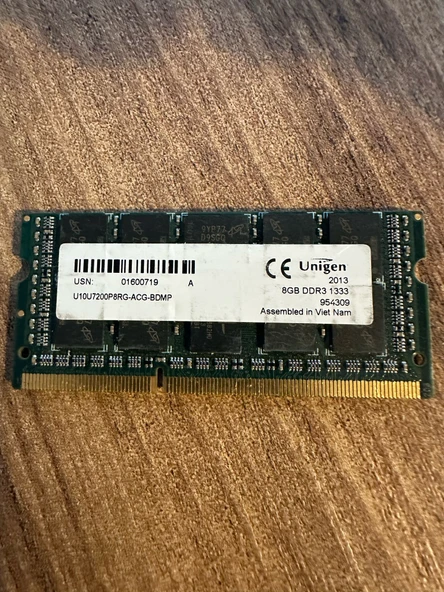 UNIGEN 8GB DDR3-1333 ECC SO U10U7200P8RG-ACG-BDMP SERVER RAM BELLEK